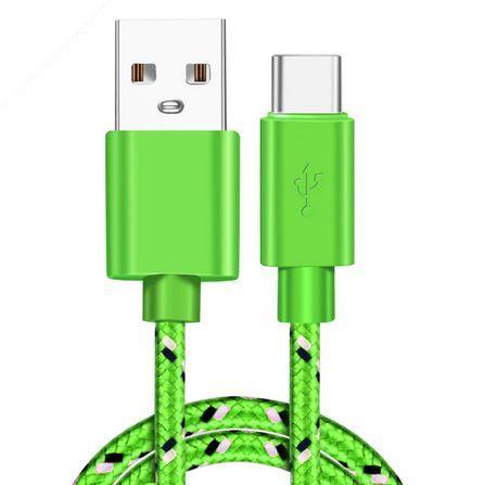 Cable USB tipo C de nylon trenzado en color verde de 1m